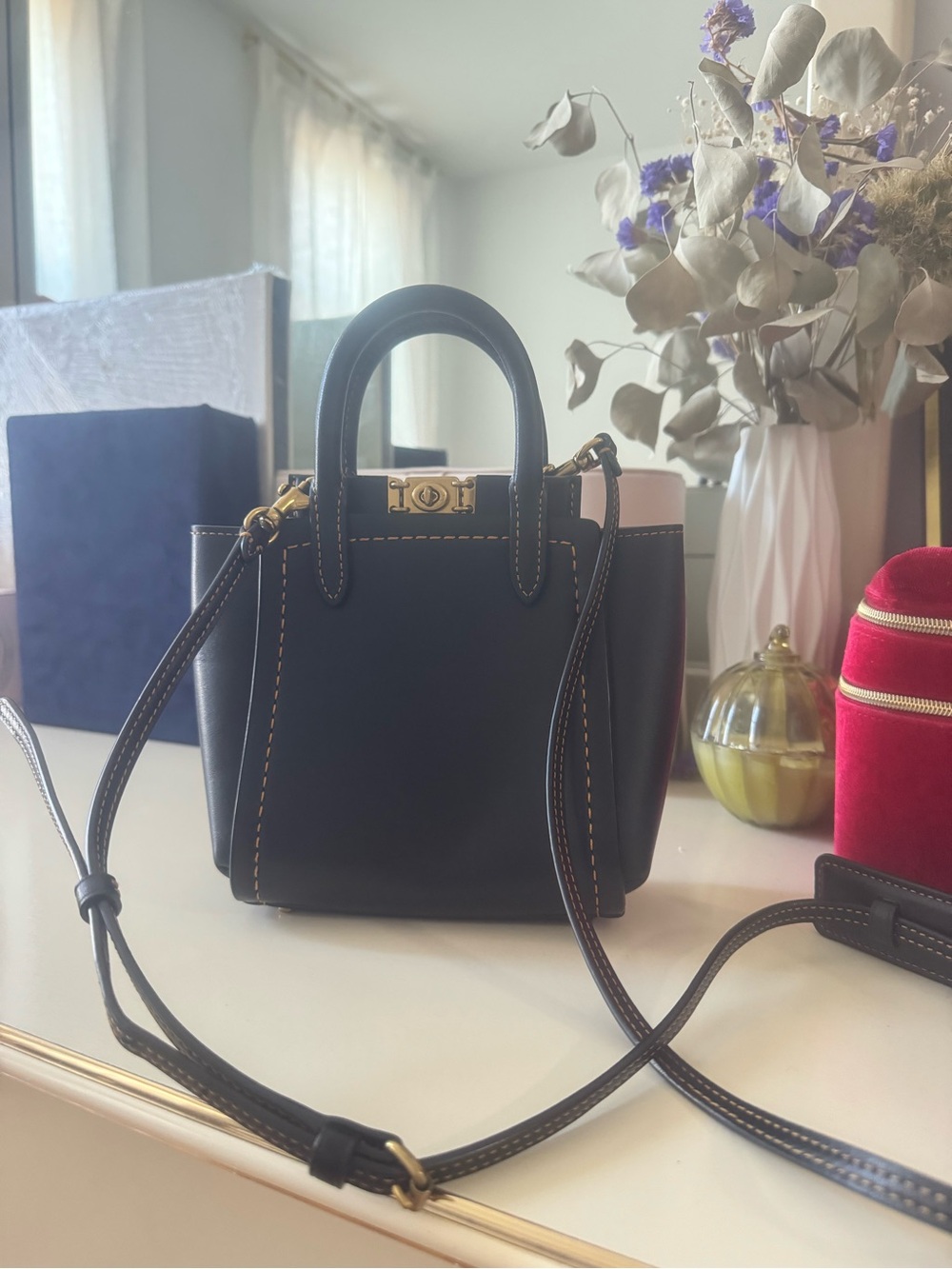 Coach Black Mini Leather Tote with Gold Hardware